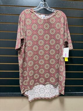 NWT LuLaRoe Irma Tunic Top Medium Mauve Pink Geometric Medallion Hi Low